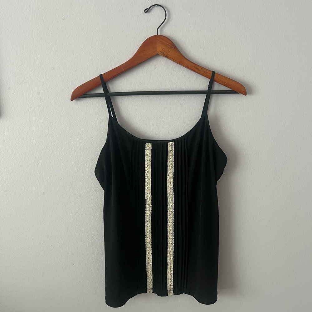 The Limited Black Spaghetti Strap Camisole with Cream Lace Panels
